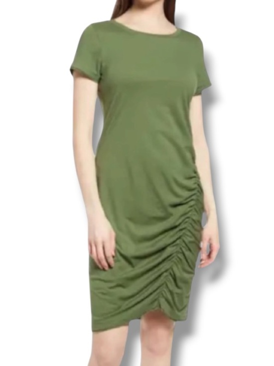 Melrose and Market Dresses & Skirts - Melrose and Market Women’s Ruched Green Cotton Blend T-Shirt Dress